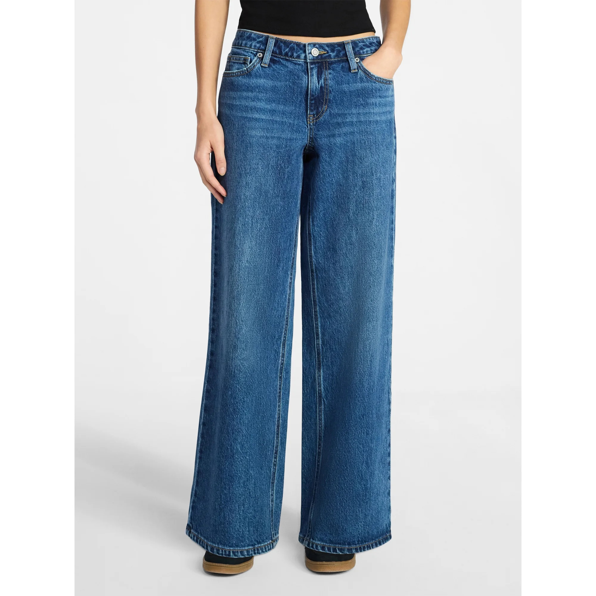 No Boundaries Mid-Rise Baggy Jeans, 31" Inseam, Women's 00-20 | Walmart (US)
