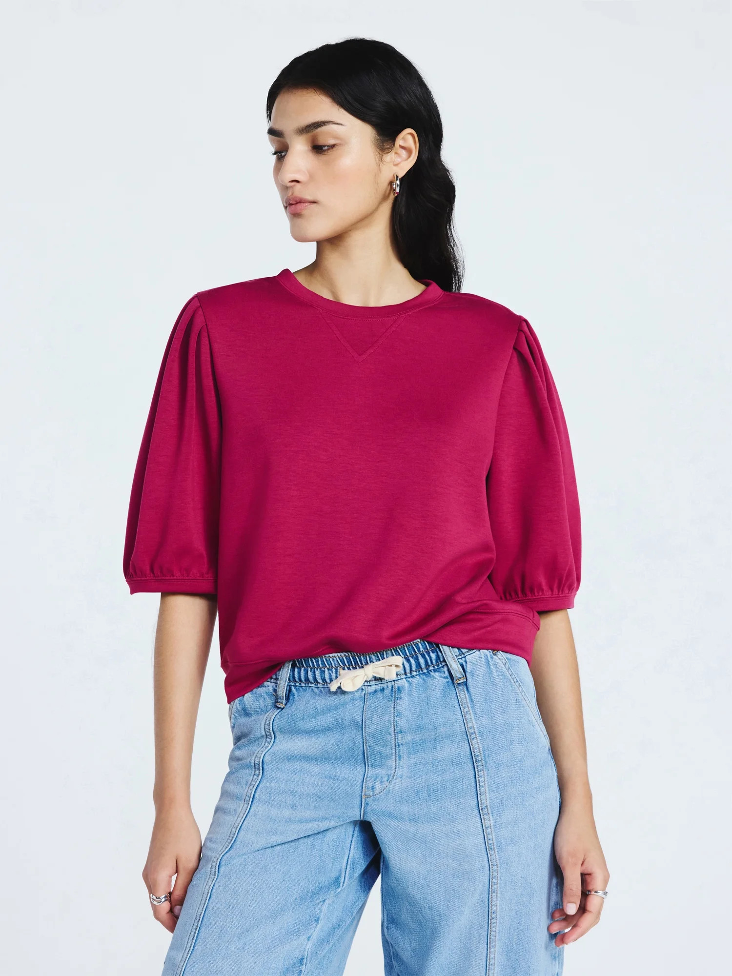 Scoop Women's and Women's Plus New Scubaknit Pleated Sleeve Top, Sizes XS-4X | Walmart (US)