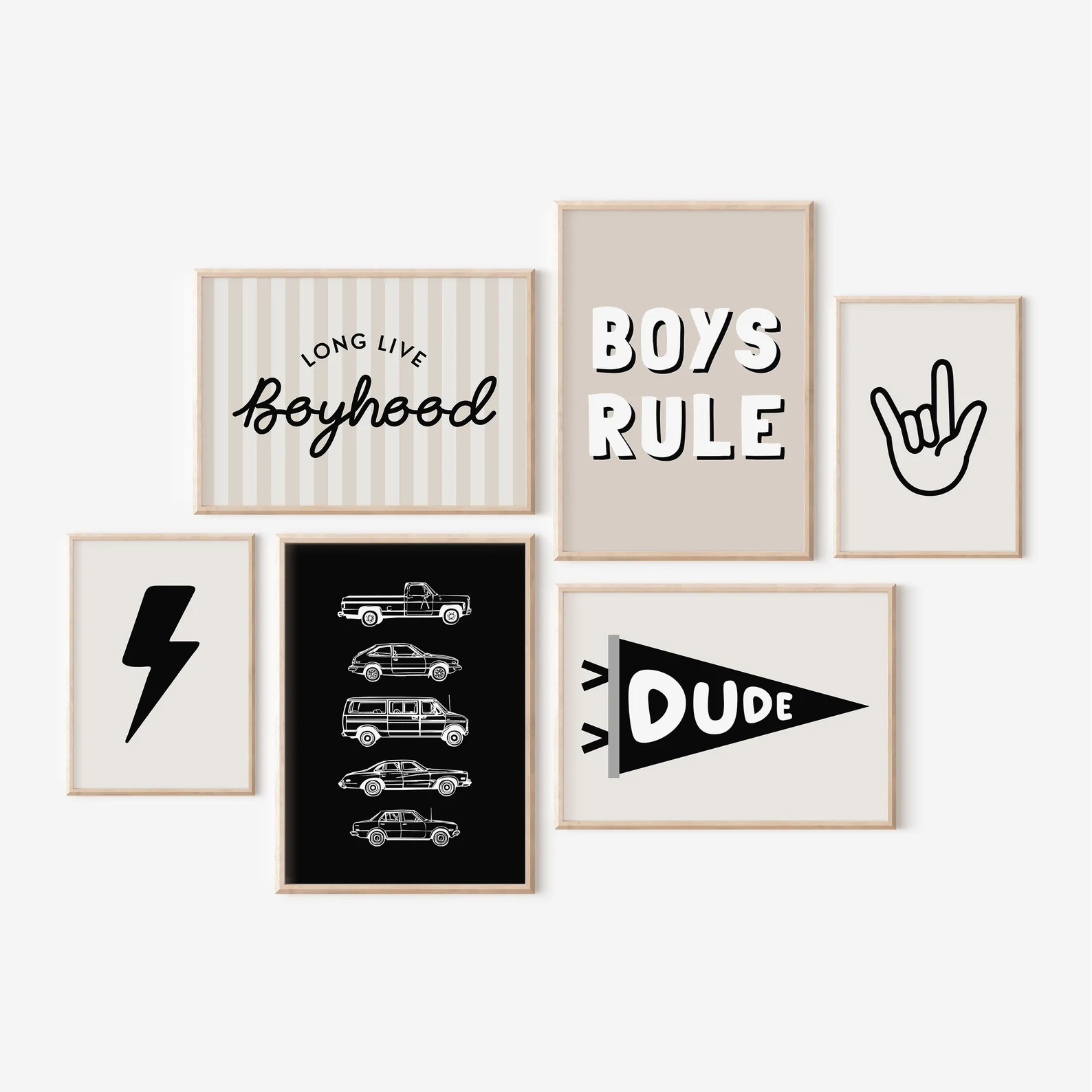 Boyhood Boys Rule Lightning Bolt Gallery Wall Set of 6 Downloadable Prints, Car Vehicle Boy Nurse... | Etsy (US)