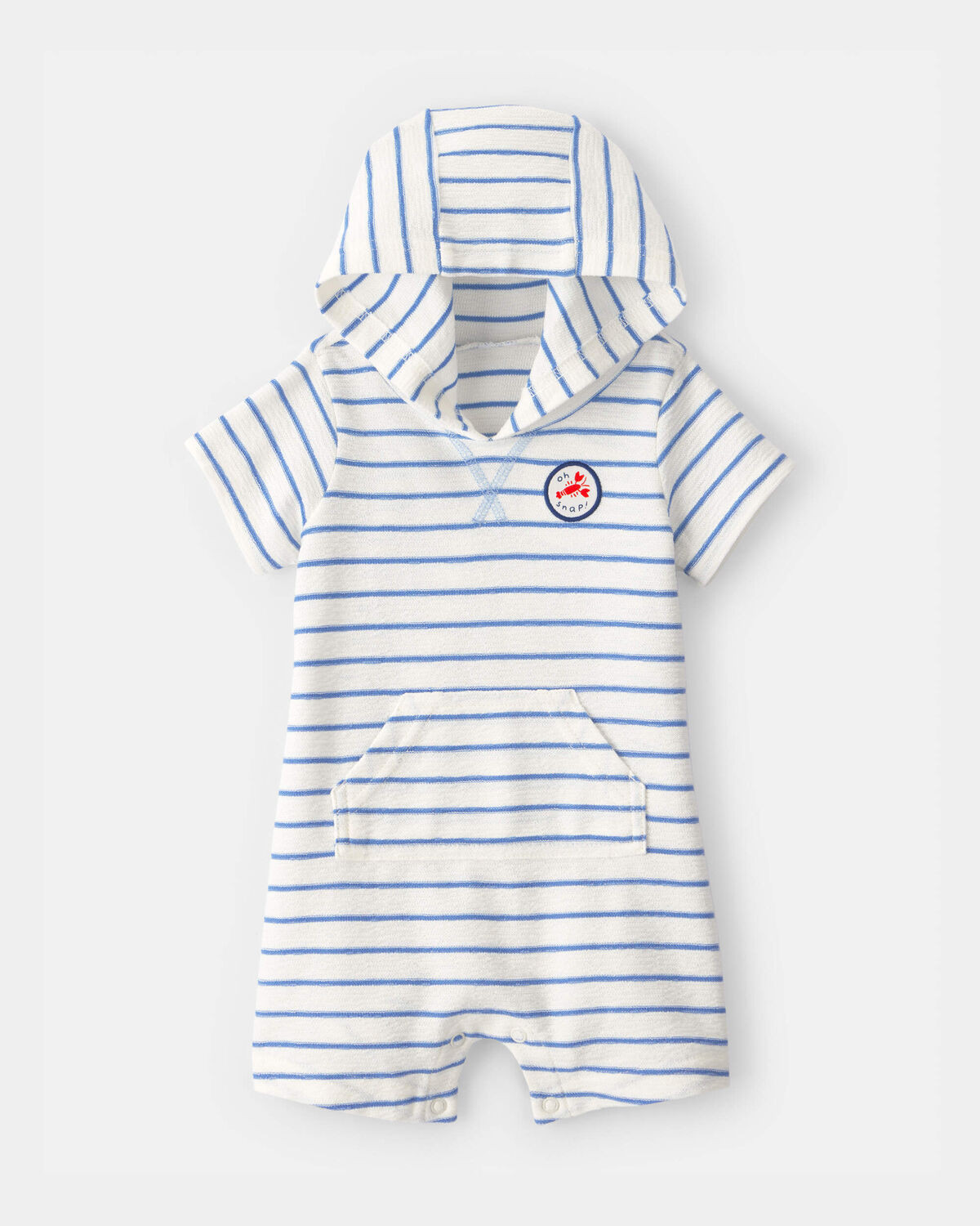 Baby Boy 'Oh Snap!' Lobster Stripe Short-Sleeve Hooded Romper - Blue/White | Carter's Inc