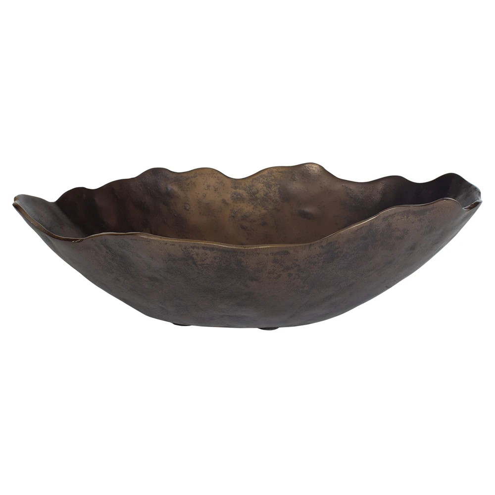 Skye Updated Traditional Bronze Ruffled Decorative Bowl | Kathy Kuo Home