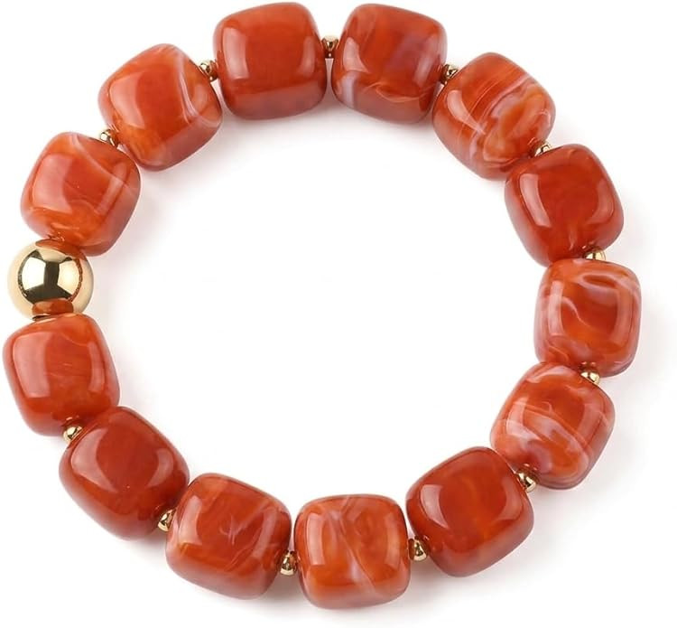 Square Chunky Beaded Bracelet for Women, Colorful Resin Acrylic Stackable Stretch Bracelets, Tren... | Amazon (US)
