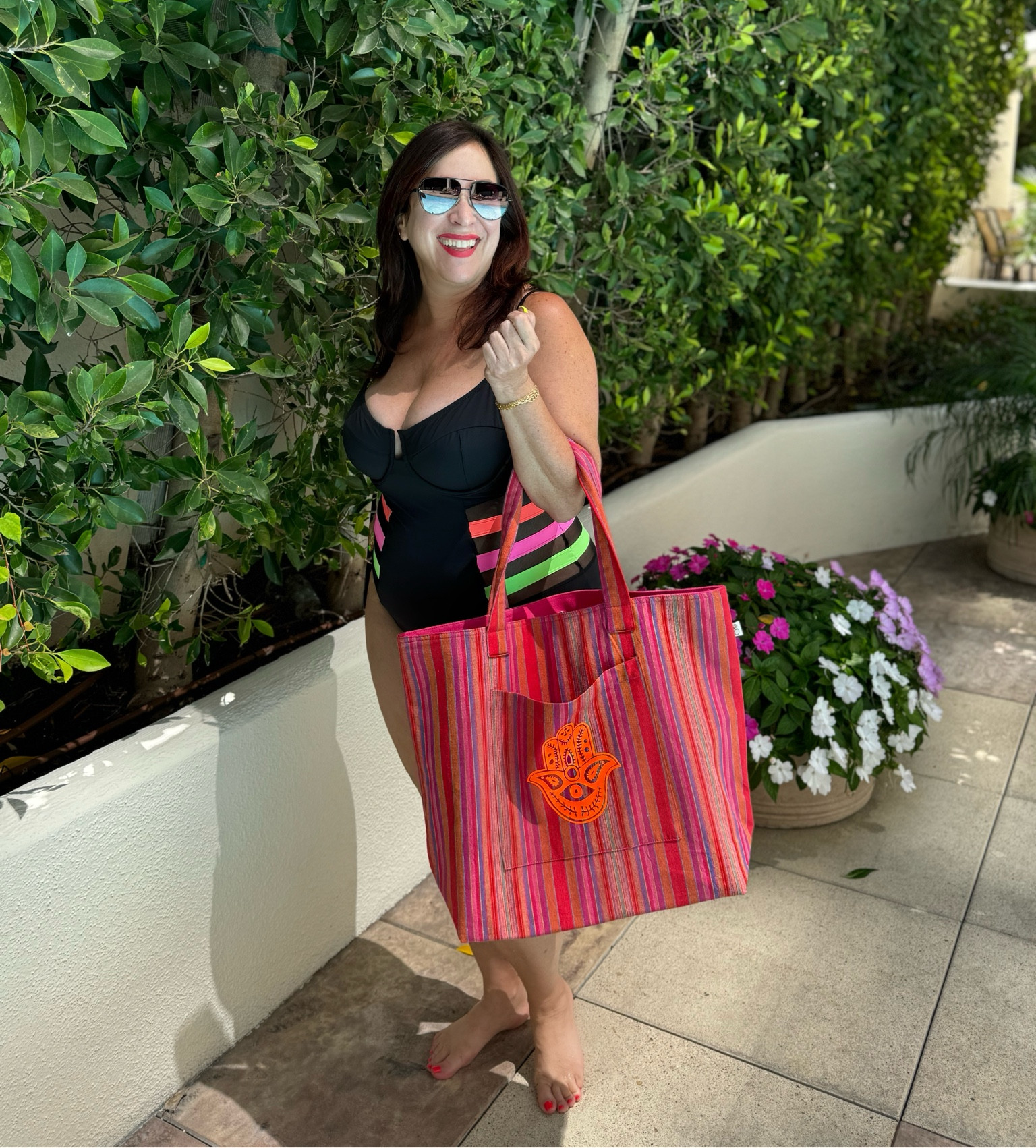 Keeping summer alive & Sharing a few of my fav go to fashions ~ 
🩱This chic & flattering Montego Under Underwire Mesh Swimsuit from Vetchy 
👜 This versatile Quilted Koala Everything Tote Bag in Happy PINK Stripe embellished Neon Orange Matte Hamsas
😎 The stylish & timeless Quay High Key Aviators in Large 

#LTKSwim #LTKFallSale #LTKSeasonal