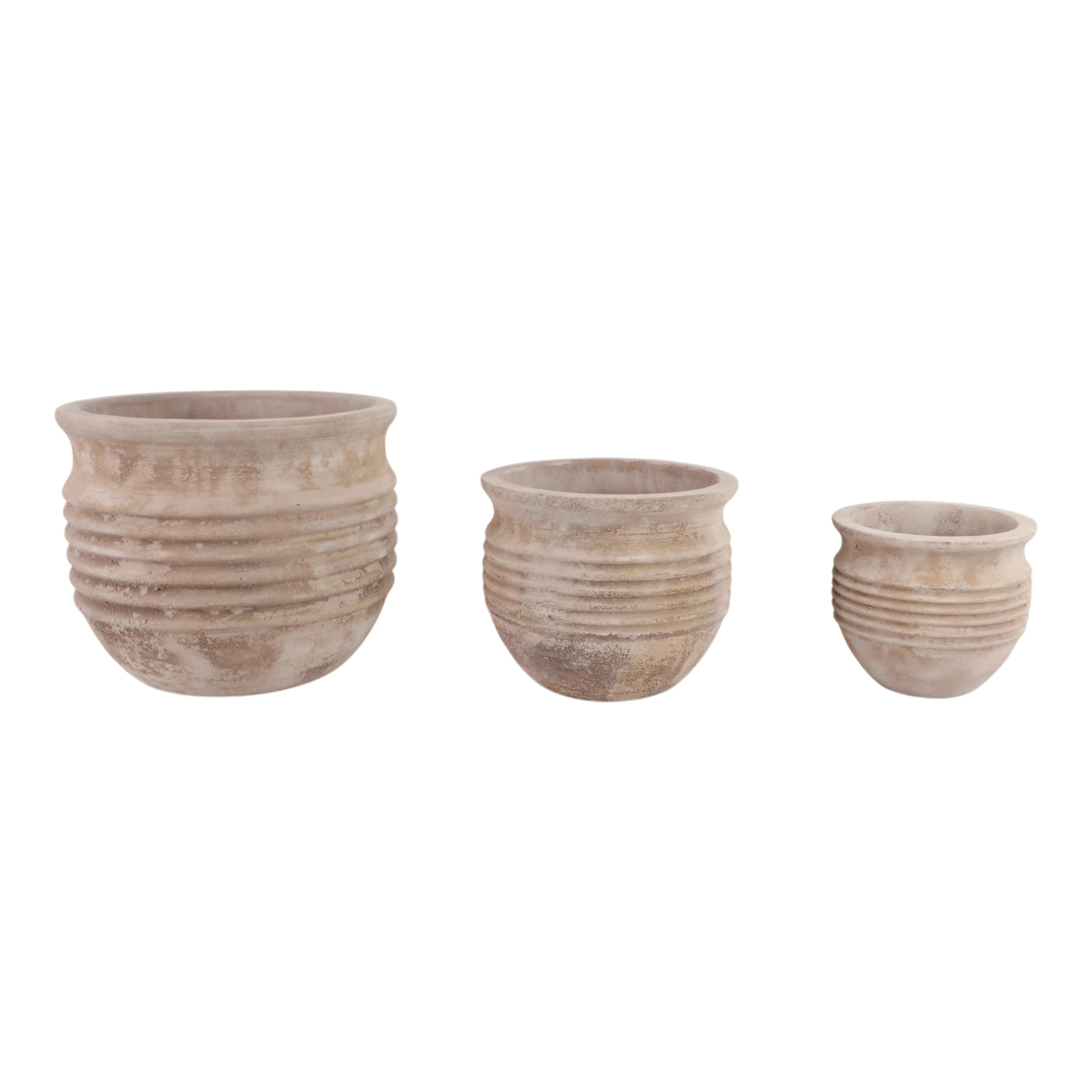 Set Of 3 Pottery And Clay Planters With Ribbed Design Crafted From Durable Earthenware Material F... | Wayfair North America