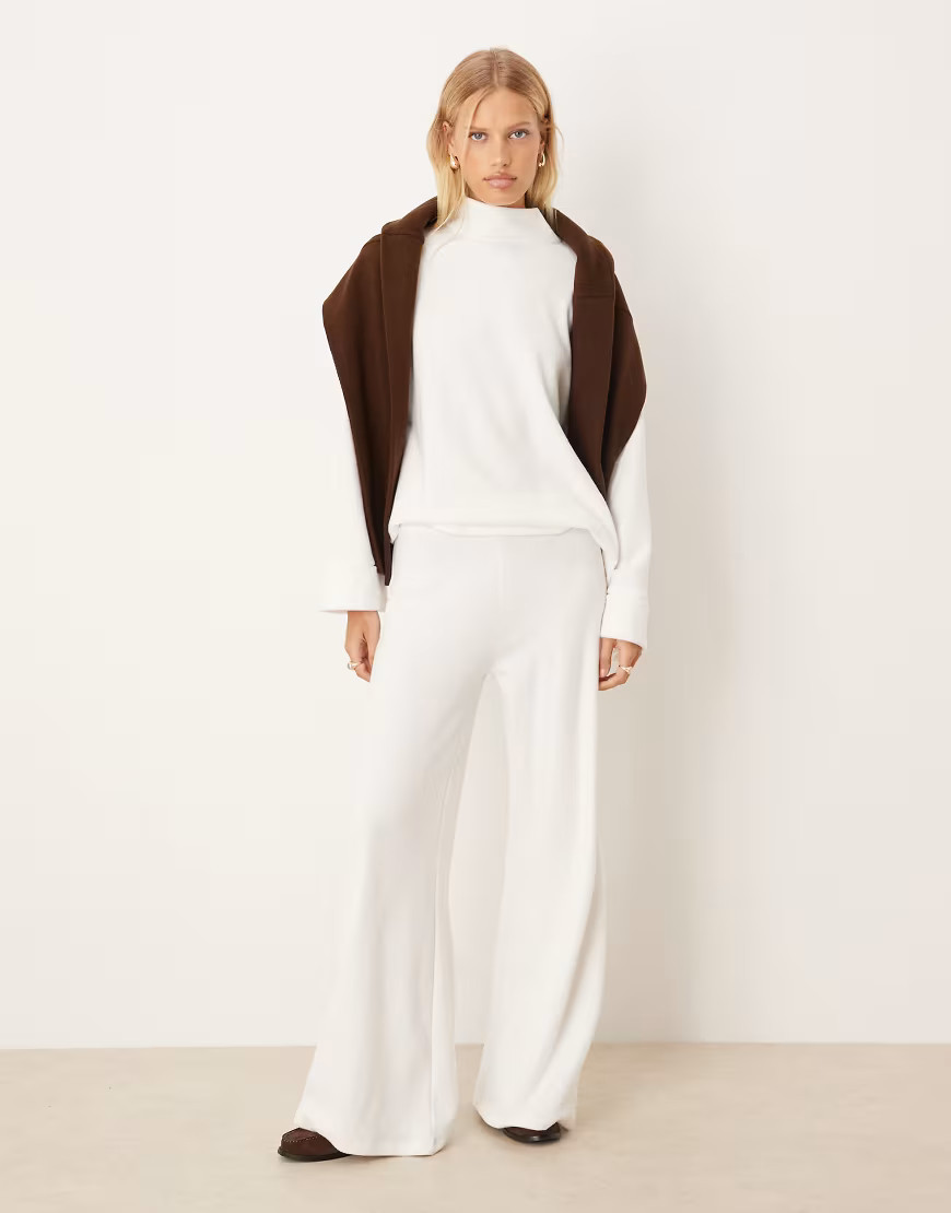 ASOS DESIGN Supersoft wide leg pants in winter white | ASOS (Global)