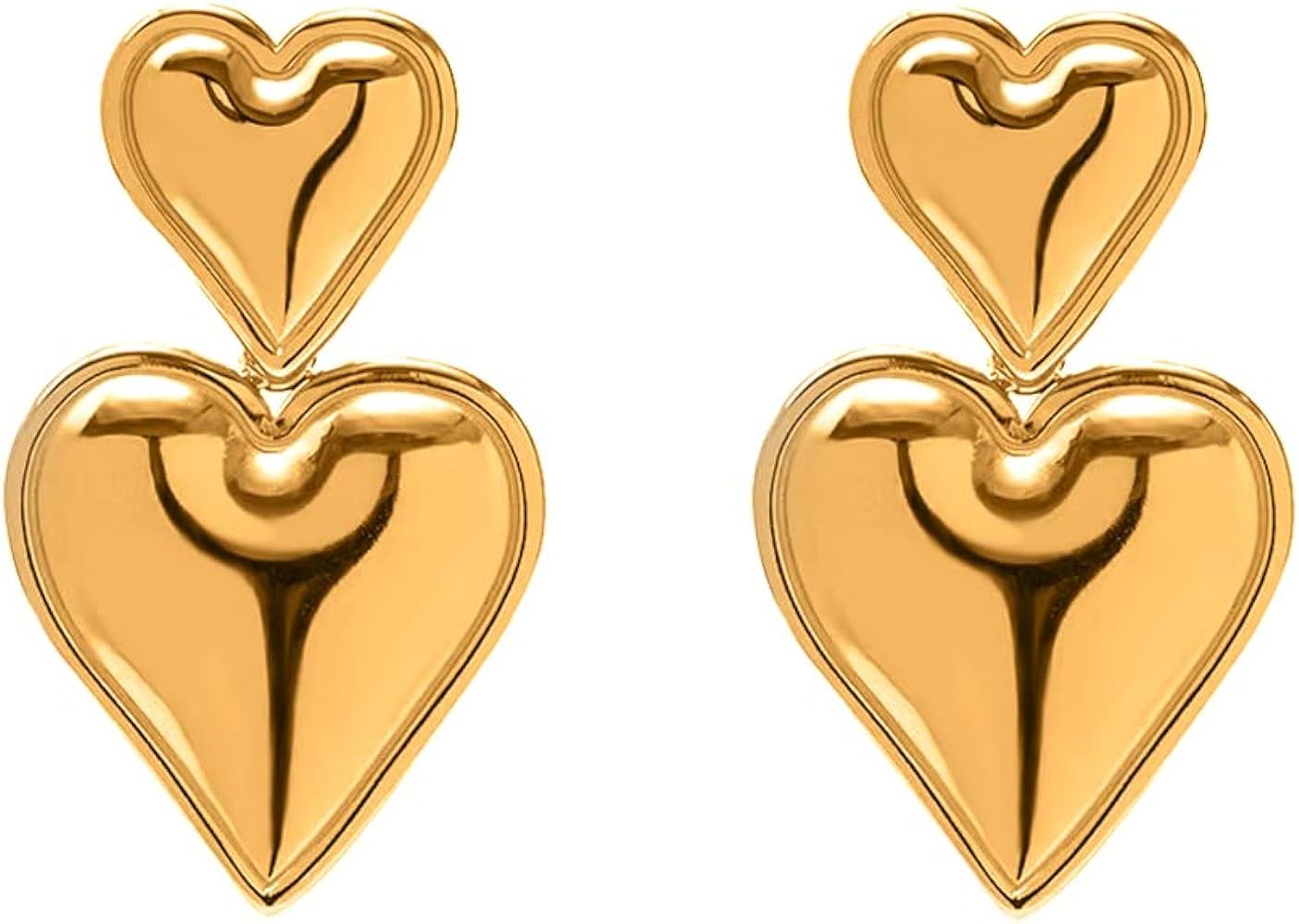 Heart Drop Earrings Double Heart Statement Dangle Earrings for Women Girls Gold Silver | Amazon (CA)