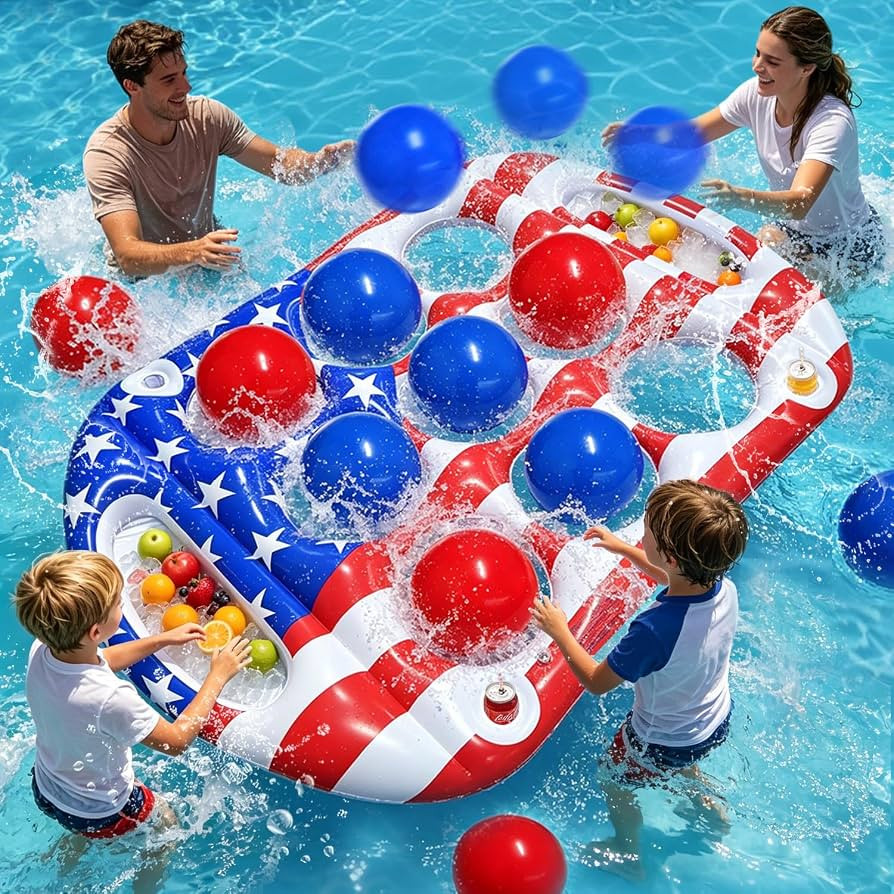 Pool Toys Games Set, Tic-Tac-Toe Inflatable Pool Toy with 10 Balls, American Flag Floating Board ... | Amazon (US)