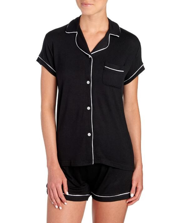 Piped Short Sleeve Button Front Pajama Set | Stein Mart