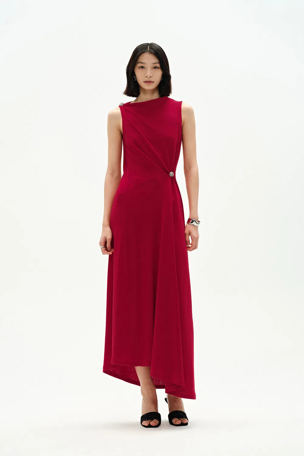 Kiki Asymmetric Knotted Sleeveless Dress in Merino Wool Knit | Fabrique