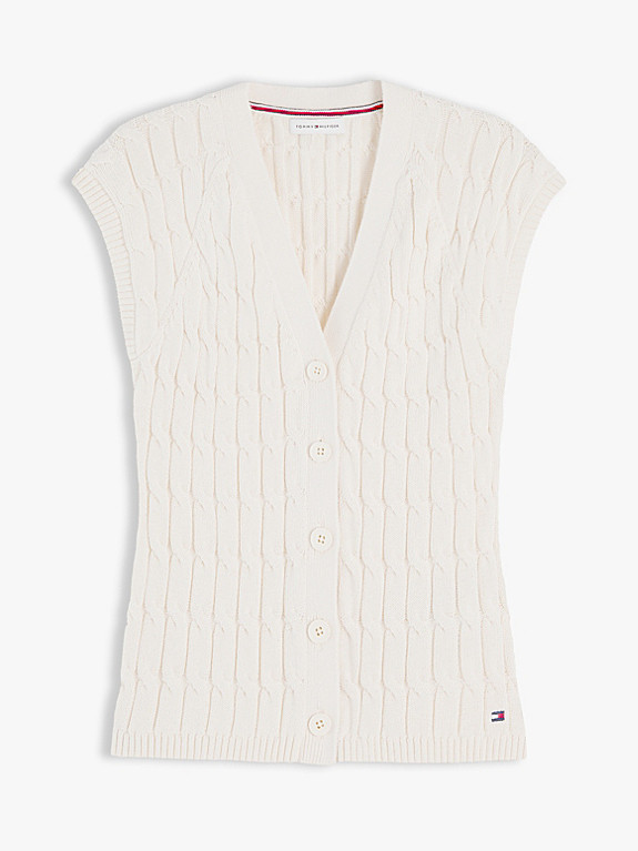 Cable Knit Slim Cap Sleeve Cardigan | Beige | Tommy Hilfiger | Tommy Hilfiger UK