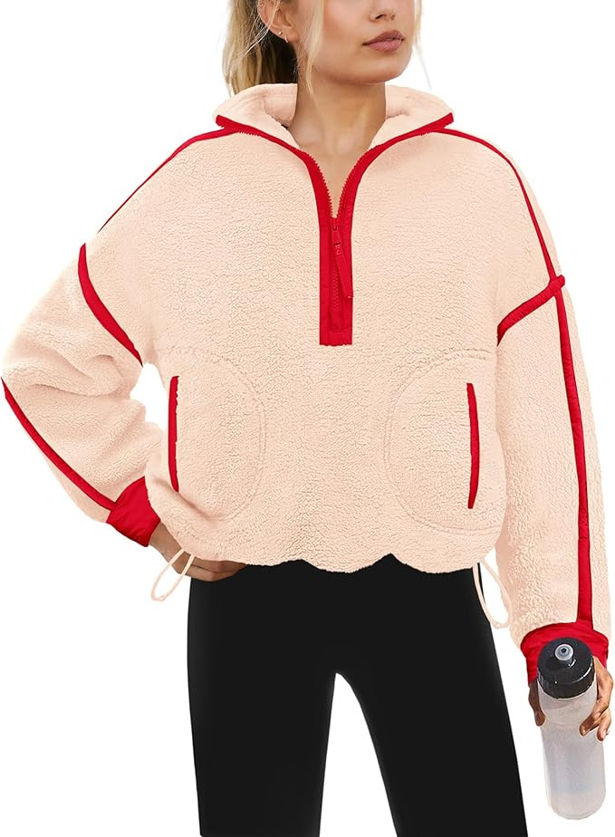 Yanekop Womens Quarter Zip Pullover Sherpa Fleece Jacket Fall Sweatshirt | Amazon (US)