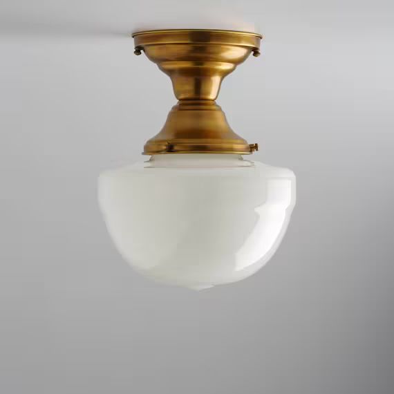 8” White Glass Schoolhouse Style Acorn Shade Semi Flush Mount Light Fixture | Etsy (CAD)