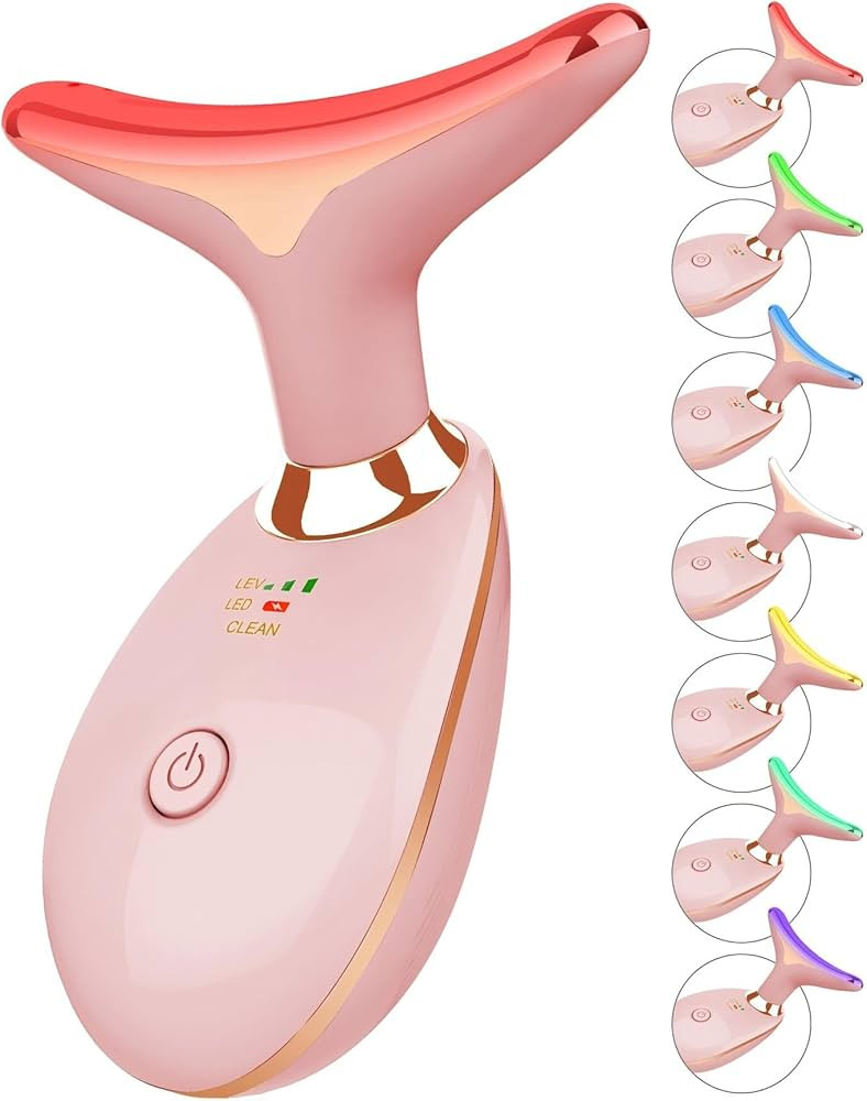 7 Color Face and Neck Massager Light Therapy, Red Light Based Facial Massager for Skin Care, Firm... | Amazon (US)