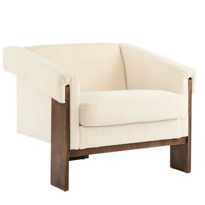 Mid-century Modern Armchair With White Fabric Covering, Deeply Padded Back And Expansive For Office Armchair, Deep Cushioned, Wide , Beige Fabric, Liv | Wayfair North America
