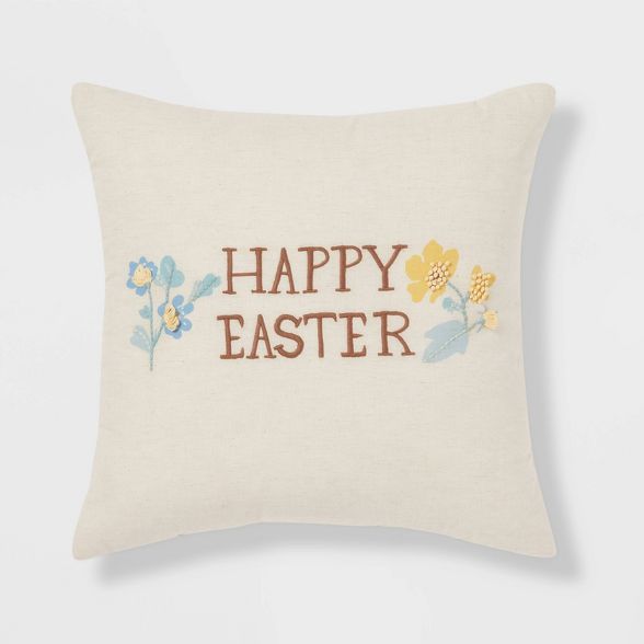 'Happy Easter' Square Throw Pillow Neutral - Threshold™ | Target