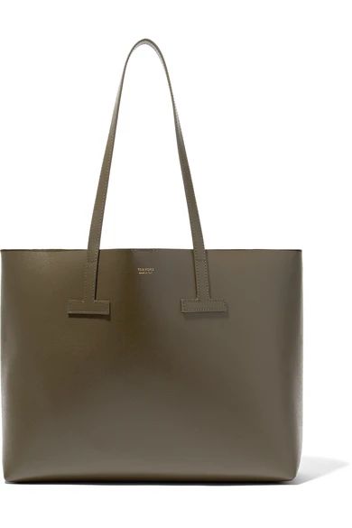 TOM FORD - T Small Textured-leather Tote - Army green | NET-A-PORTER (US)