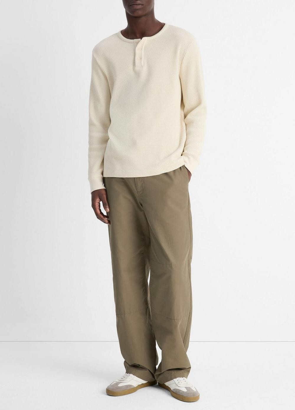 Men's Chunky Waffle Cotton-Blend Henley, Pebble White, Size XXL Vince | Vince LLC