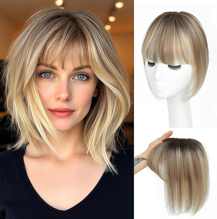Hair Toppers for Women Real Human Hair Topper for Women with Bangs Hairpieces 10 Inch Swiss Base ... | Amazon (US)