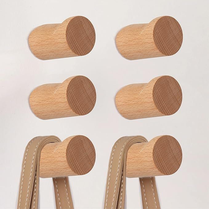 CRSWHA Natural Wood Hooks for Wall,6 Pack Wall-Mounted Wooden Hat Hooks,Modern Decorative Wooden ... | Amazon (US)