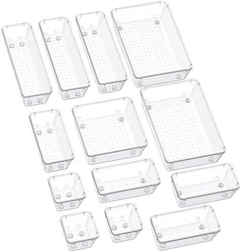 SMARTAKE 13-Piece Drawer Organizers with Non-Slip Silicone Pads, 5-Size Desk Bathroom Drawer Orga... | Amazon (US)