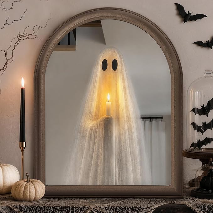 ORIENTAL CHERRY Halloween Decor - 11" x 13.8" Light Up Ghost Mirror - Spooky Halloween Decoration... | Amazon (US)