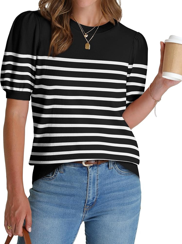 WIHOLL Women's Puff Short Sleeve Sweater 2026 Spring Summer Tops Trendy Business Causal Outfits W... | Amazon (US)