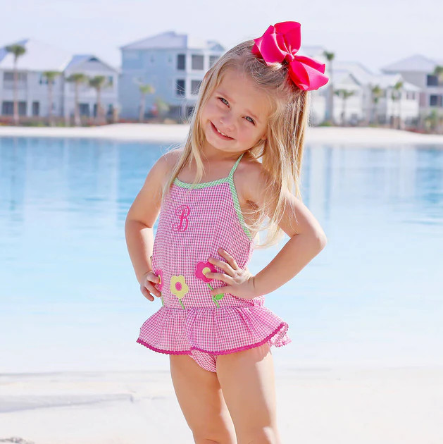 Blooming Flowers Pink Gingham One Piece Swimsuit | Classic Whimsy