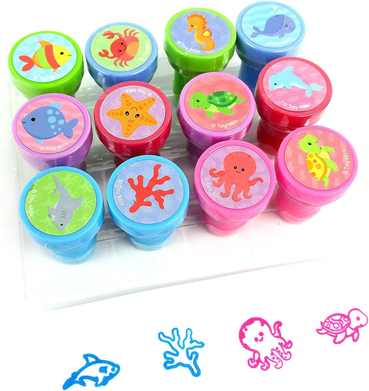 TINYMILLS 12 Pcs Ocean Life Turtle Stamp Kit for Kids Self Inking Stamps Gift Party Favors | Amazon (US)