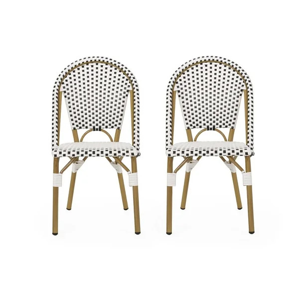 Ryder Outdoor French Bistro Chair, Set of 2, Black, White, Bamboo Finish | Walmart (US)
