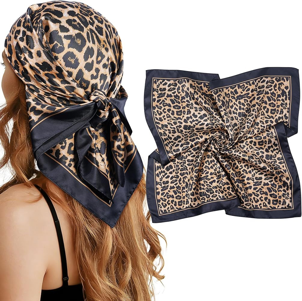 Mesovor 27.5” Reversible Leopard Head Scarf for Women, Fashion Satin Like Silk Headscarf Hair N... | Amazon (US)
