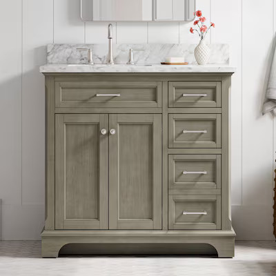 allen + roth Roveland 36-in Smokewood Undermount Single Sink Bathroom Vanity with Natural Carrara... | Lowe's