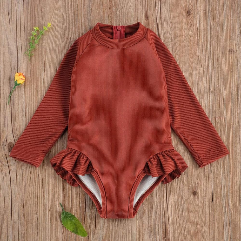 Merqwadd Toddler Baby Girl Swimsuit Rash Guard Long Sleeve One Piece Swimwear Bathing Suit for 1-5Ye | Amazon (US)