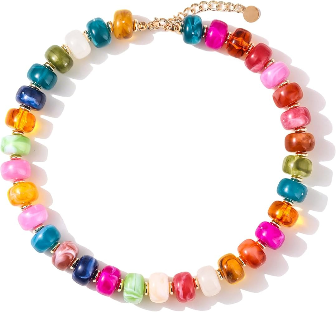Colorful Beaded Necklace for Women Unique Resin Beads Choker Necklaces Boho Statement Chunky Neck... | Amazon (US)