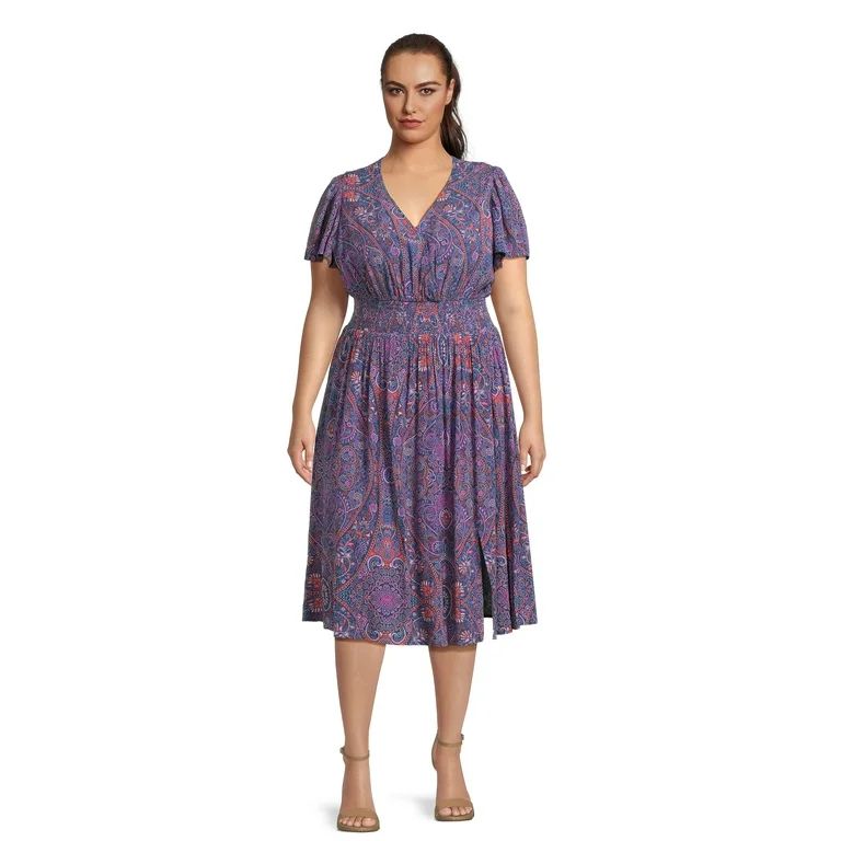 Terra & Sky Women's Plus Size Surplice Midi Dress, Sizes 0X-4X | Walmart (US)