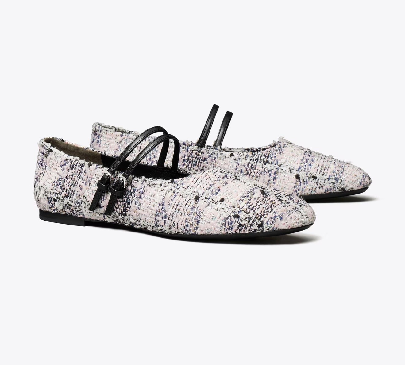 Tory Burch MARY JANE TWO-BAND BALLET
Very Chanel esque!

Crafted in softly textured tweed, a classic Mary Jane is updated with two buckle straps, adding a modern sensibility to the minimal flat. With a high vamp, barely there heel and delicate logo.

#LTKSeasonal #LTKTravel #LTKWorkwear