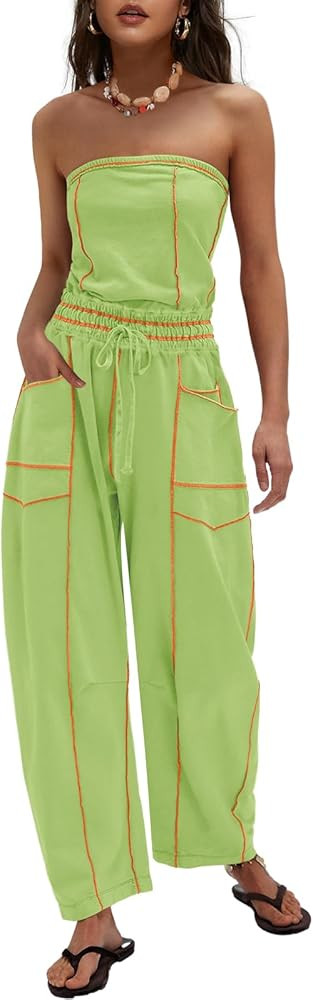 LAMISSCHE Womens Casual Strapless Jumpsuits off the Shoulder Summer Rompers Sleeveless One Piece ... | Amazon (US)