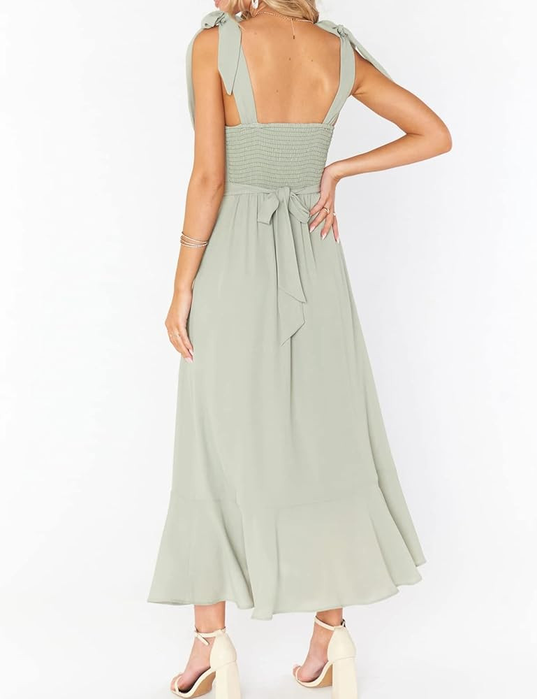 Women's Elegant Bridesmaid Dresses Square Neck Ruffle Split Midi Formal Dress for Wedding Guest C... | Amazon (US)