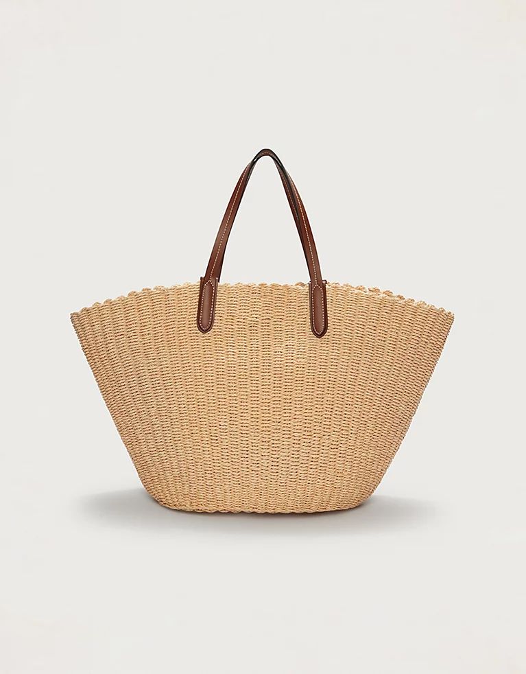 Leather Trim Straw Basket Tote Bag | The White Company (UK)