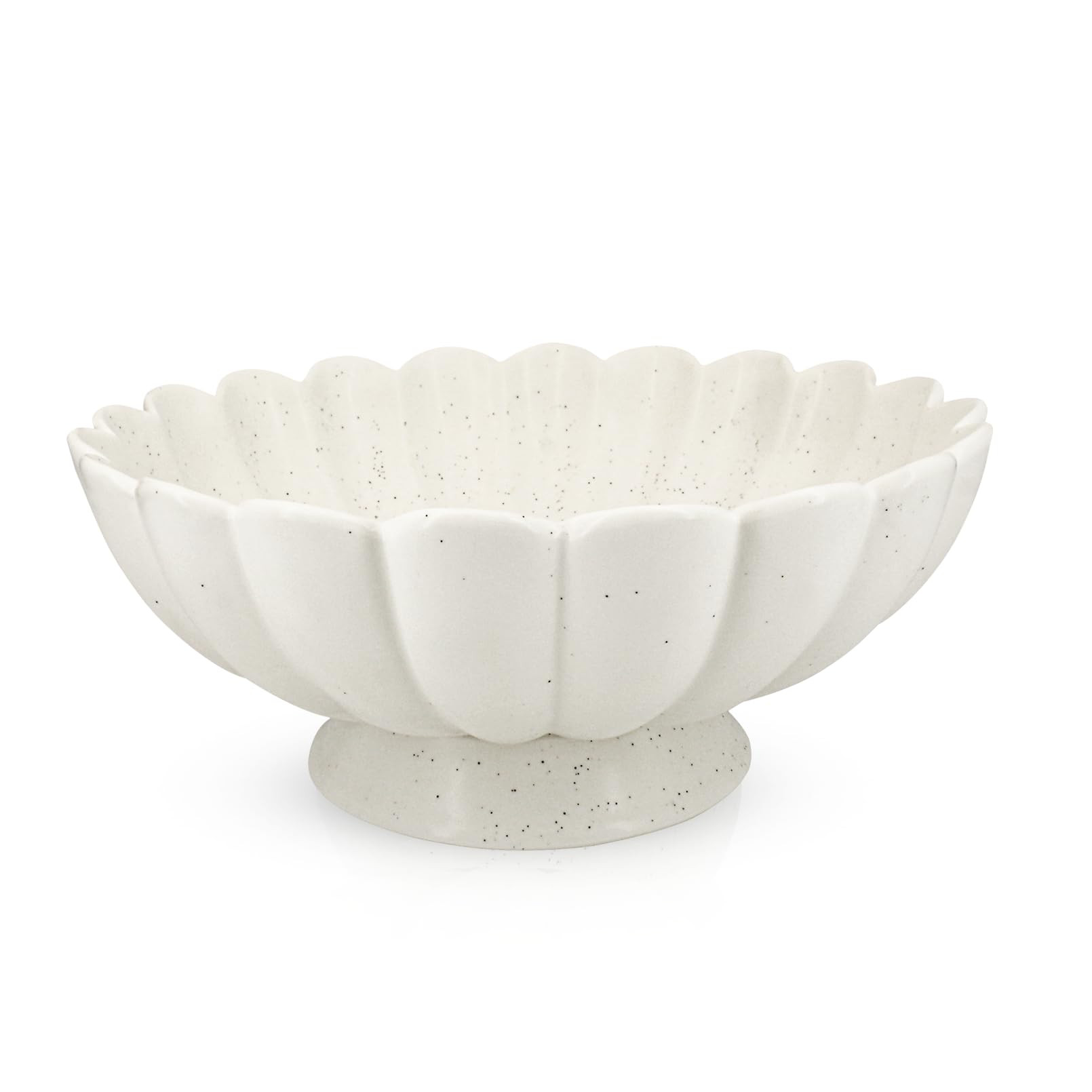 Large Fruit Bowl for Kitchen Counter-10.6" White Ceramic Fluted Scalloped Decorative Footed Bowl ... | Amazon (US)