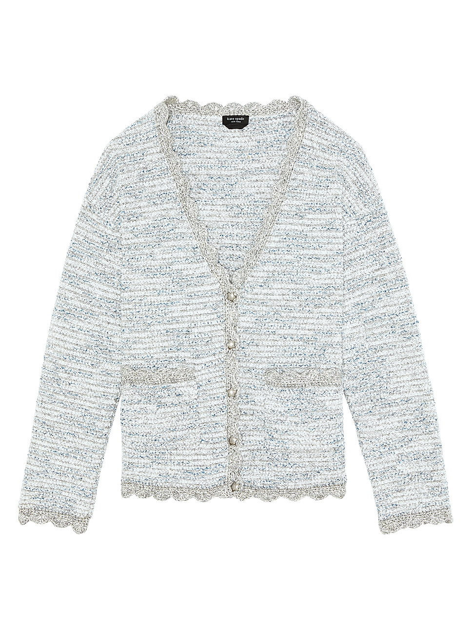 kate spade new york Mainline Scalloped Tweed V-Neck Cardigan | Saks Fifth Avenue | Saks Fifth Avenue