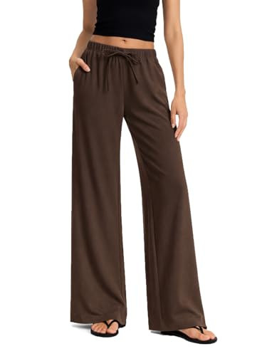AnotherChill Women's High Waisted Wide Leg Crepe Pants Pull On Wrinkle Free Trousers with Pockets for Work Business Casual (Brown, Medium, 29 Inseam) | Amazon (US)