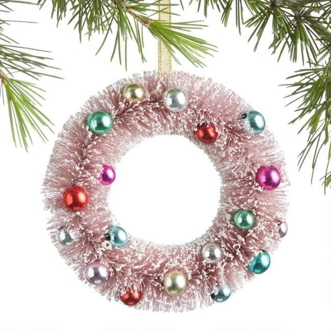 Pink Bottlebrush Wreath Ornament | World Market