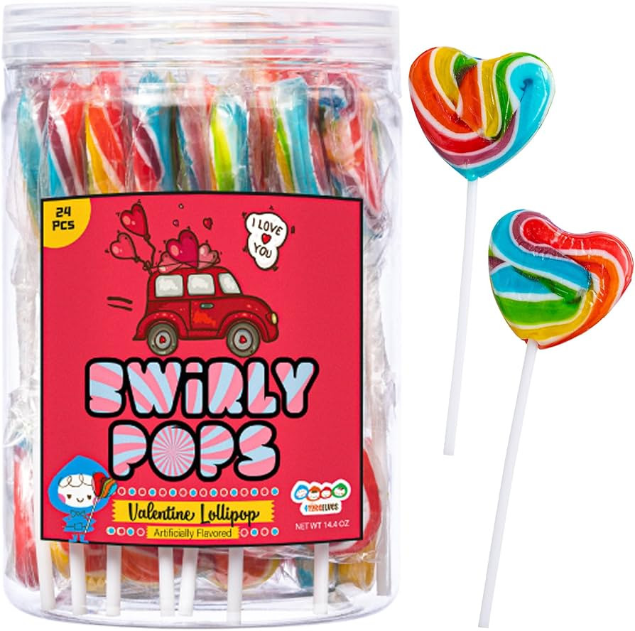 24 Heart Rainbow Lollipops Individually Wrapped, Bursting with Fruity Flavor, Great Swirl Lollipo... | Amazon (US)
