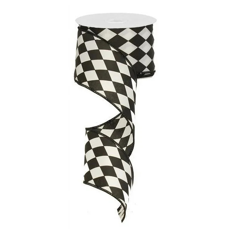 Black Harlequin Ribbon: Crisp Black and White Wired Ribbon 2.5" Wide x 10 YardsRG0146802 - Walmar... | Walmart (US)