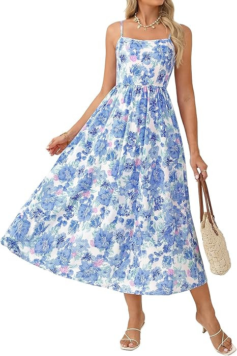 GRACE KARIN Summer Floral Maxi Sundresses for Women 2026 Spaghetti Strap Beach Boho Dress Casual ... | Amazon (US)