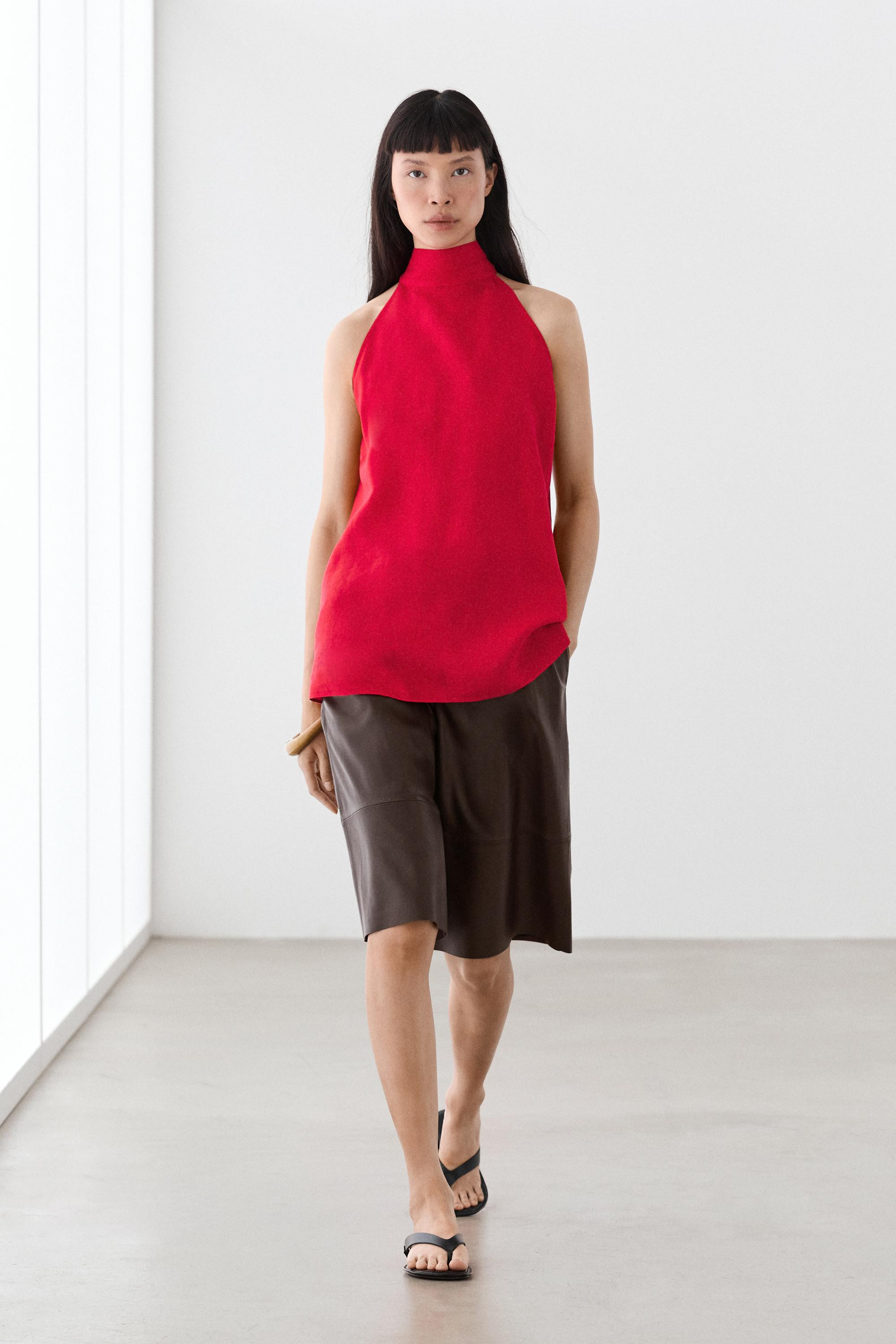100% linen flowing halter top | Massimo Dutti US