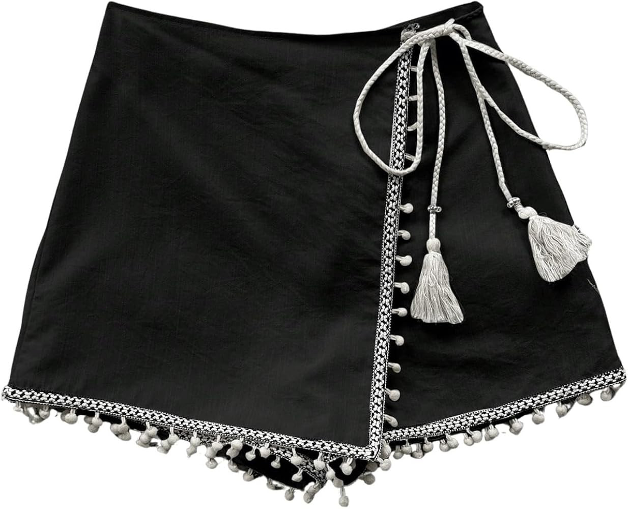 Floerns Women's Asymmetrical Hem Wrap Skirt Shorts Drawstring Side Tassel Binding Skort Shorts | Amazon (US)