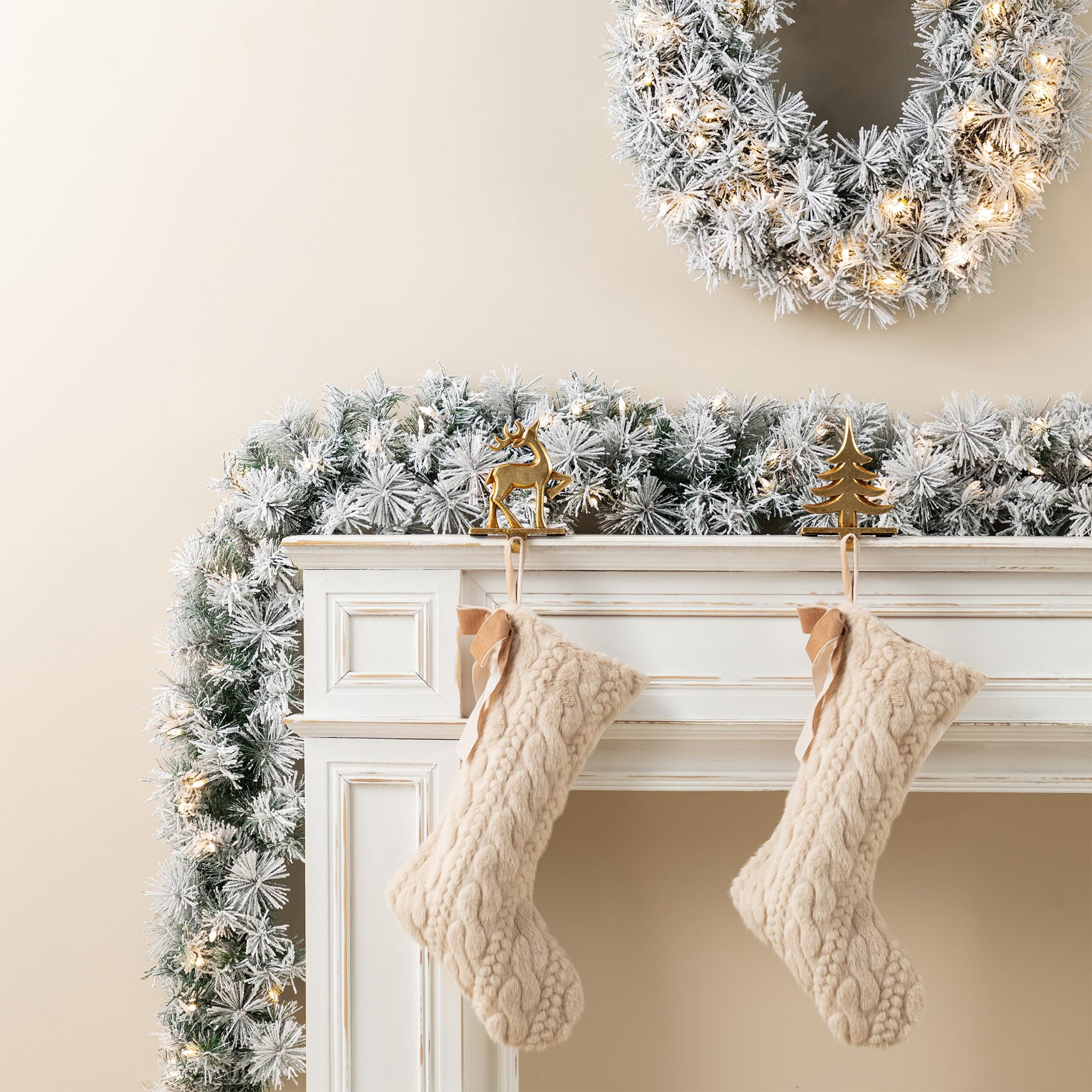 Glitzhome 2PCS 6FT Pre-Lit Snow Flocked Pine Christmas Garland with Lights, Christmas Greenery Ga... | Amazon (US)