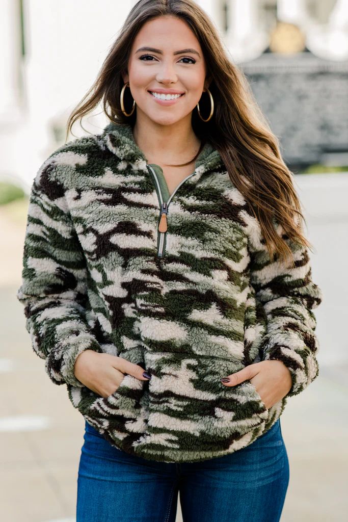 Hidden Treasures Olive Green Camo Pullover Jacket | The Mint Julep Boutique