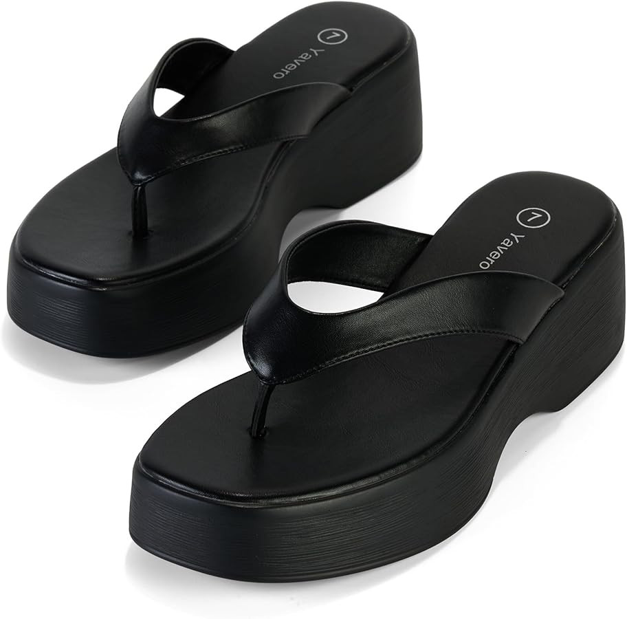 Yavero Women's Platform Flip Flop Sandals Comfortable Wedge Thong Sandals with Square Toe, Casual... | Amazon (US)